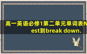 高一英语必修1第二单元单词表Nest到break down.